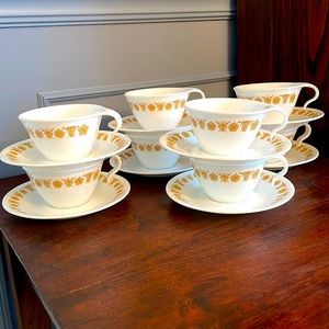 8 Corelle Butterfly Gold teacups and saucers